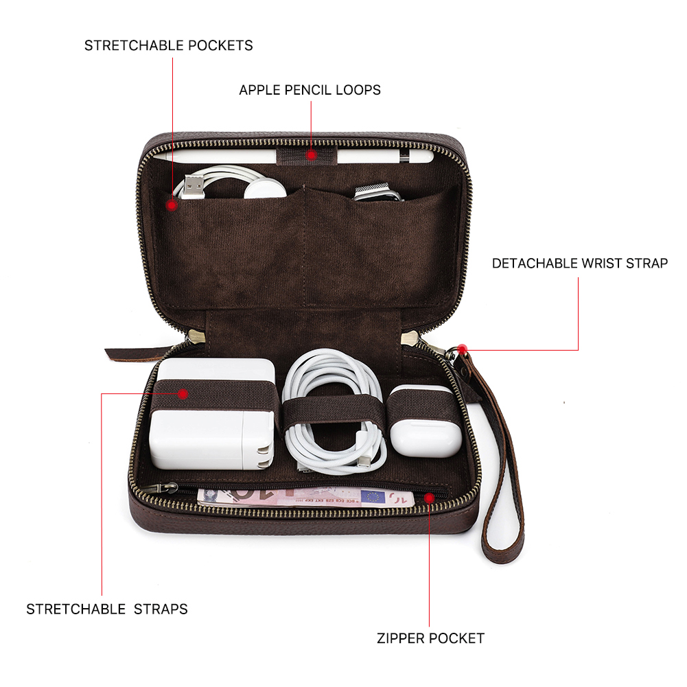 Genuine Leather Portable USB D - Electronics Gadgets Bag บทวิจารณ์และราคา