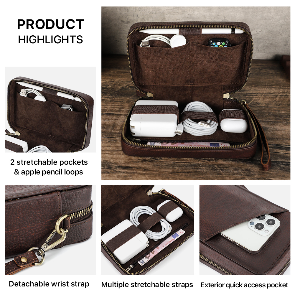 Genuine Leather Portable USB D - Electronics Gadgets Bag บทวิจารณ์และราคา